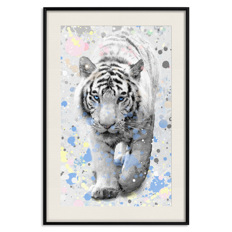 Wall Poster White Tiger - tropical animal on background of colorful watercolor dots 127880 additionalImage 19