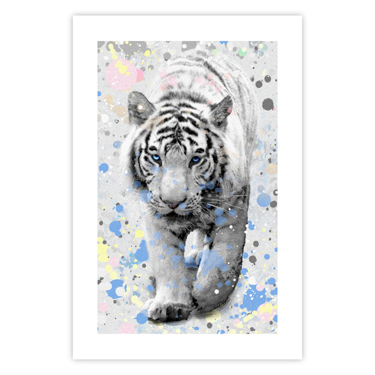 Wall Poster White Tiger - tropical animal on background of colorful watercolor dots 127880 additionalImage 21