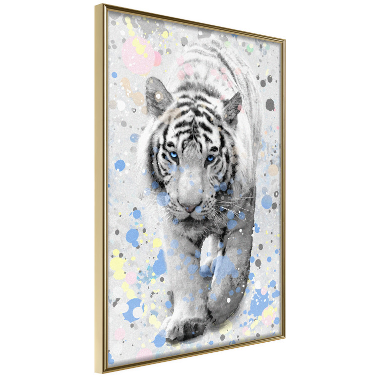 Wall Poster White Tiger - tropical animal on background of colorful watercolor dots 127880 additionalImage 12