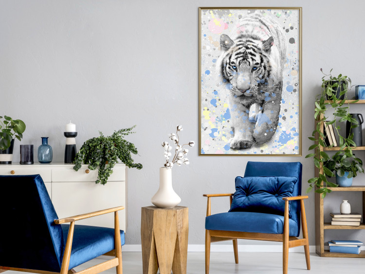 Wall Poster White Tiger - tropical animal on background of colorful watercolor dots 127880 additionalImage 7