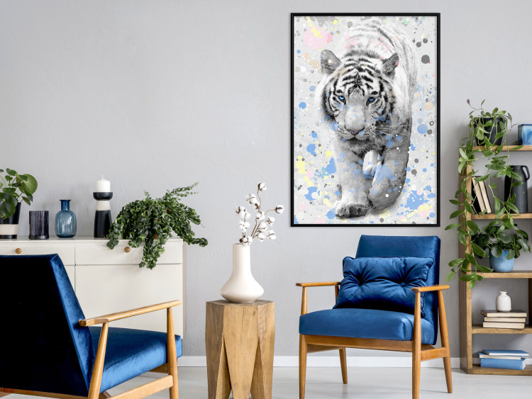 Wall Poster White Tiger - tropical animal on background of colorful watercolor dots 127880 additionalImage 4