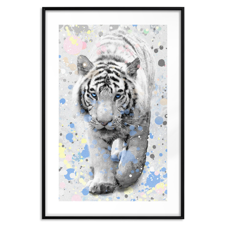 Wall Poster White Tiger - tropical animal on background of colorful watercolor dots 127880 additionalImage 18