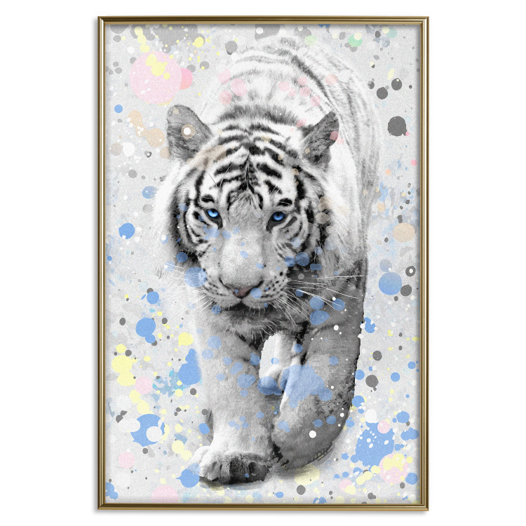 Wall Poster White Tiger - tropical animal on background of colorful watercolor dots 127880 additionalImage 17