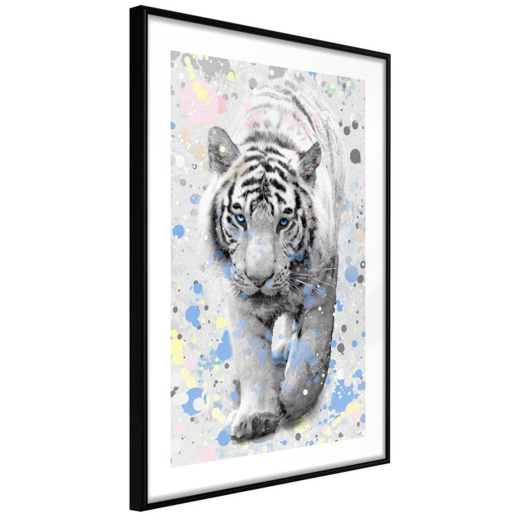 Wall Poster White Tiger - tropical animal on background of colorful watercolor dots 127880 additionalImage 2