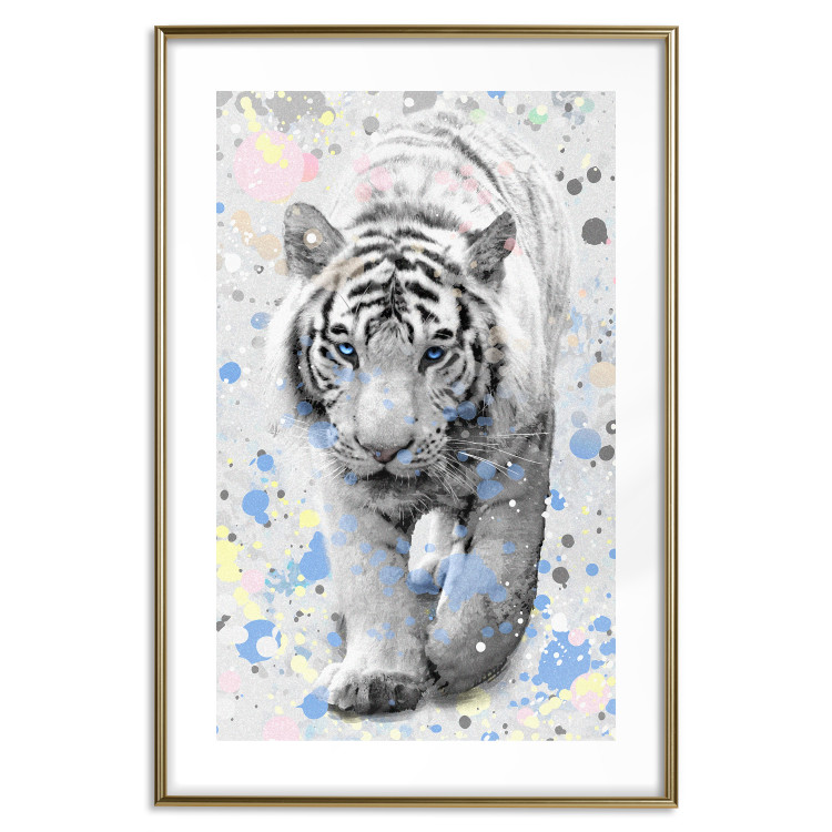 Wall Poster White Tiger - tropical animal on background of colorful watercolor dots 127880 additionalImage 13