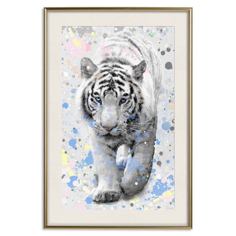 Wall Poster White Tiger - tropical animal on background of colorful watercolor dots 127880 additionalImage 20