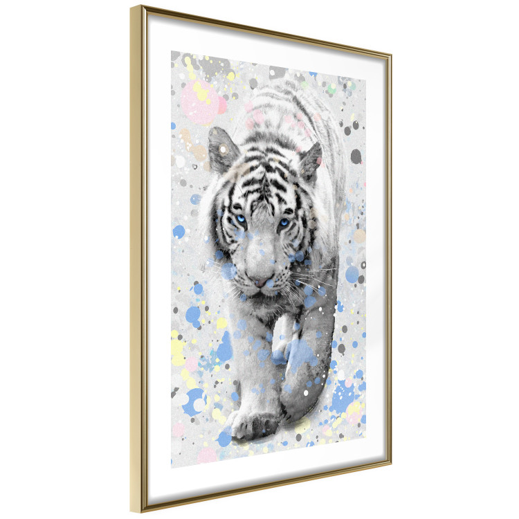 Wall Poster White Tiger - tropical animal on background of colorful watercolor dots 127880 additionalImage 9