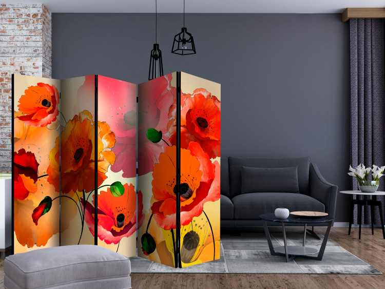 Folding Screen Velvet Poppies II (5-piece) - composition in colorful wildflowers 128980 additionalImage 4