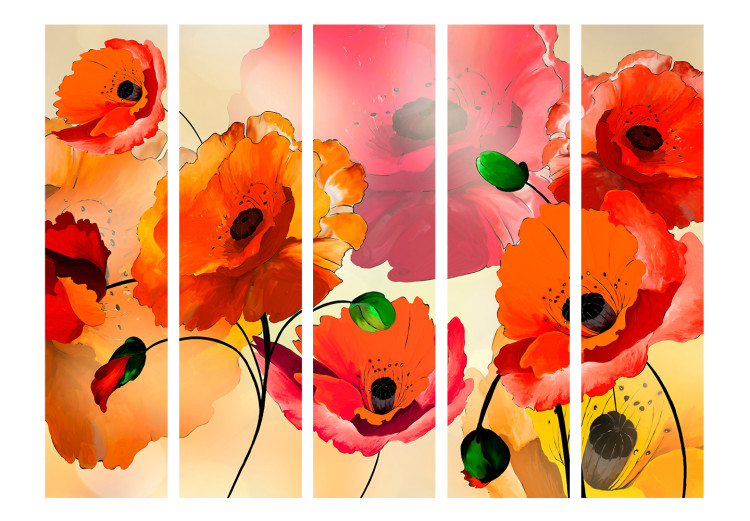 Folding Screen Velvet Poppies II (5-piece) - composition in colorful wildflowers 128980 additionalImage 3