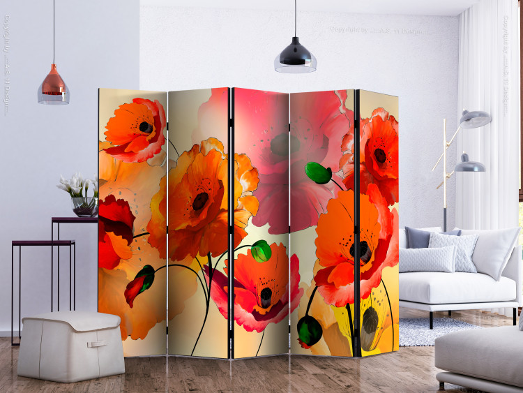 Folding Screen Velvet Poppies II (5-piece) - composition in colorful wildflowers 128980 additionalImage 2