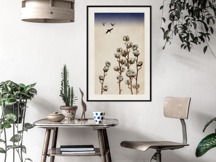Poster Cotton Branches - beautiful composition with plants and birds against a sky background 129380 additionalImage 24