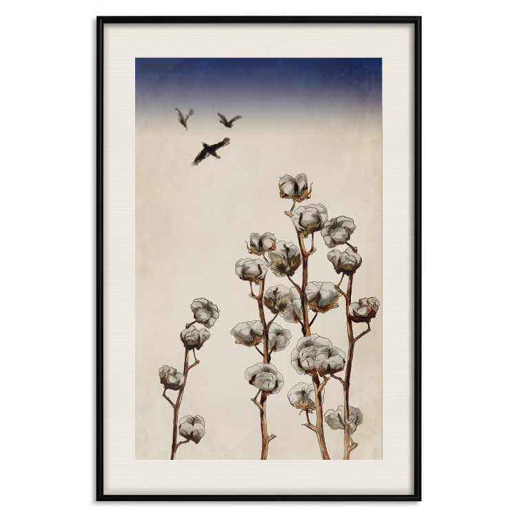 Poster Cotton Branches - beautiful composition with plants and birds against a sky background 129380 additionalImage 19