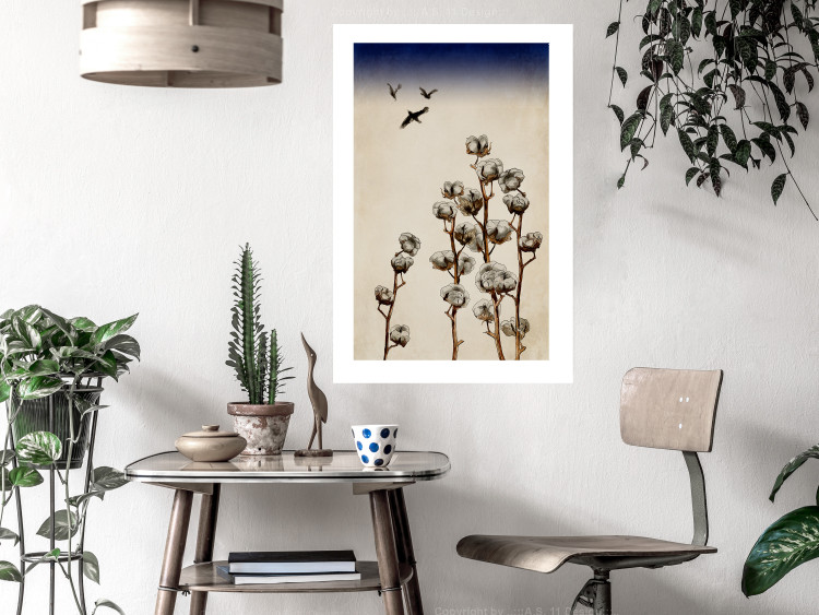 Poster Cotton Branches - beautiful composition with plants and birds against a sky background 129380 additionalImage 6