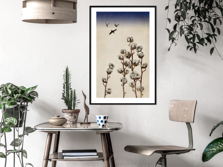Poster Cotton Branches - beautiful composition with plants and birds against a sky background 129380 additionalImage 18