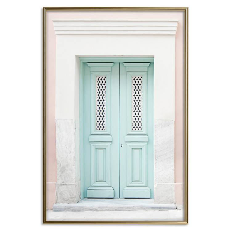 Poster Minty Invitation - turquoise door against pastel architecture background 129480 additionalImage 21