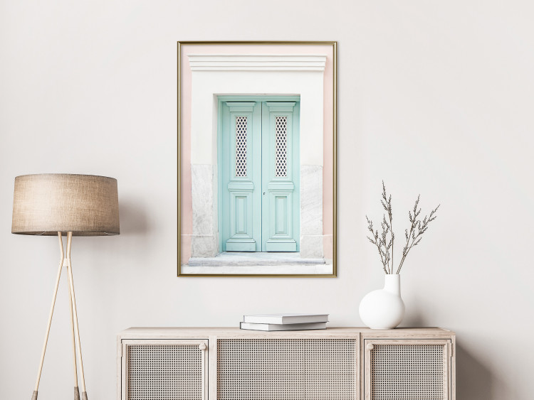 Poster Minty Invitation - turquoise door against pastel architecture background 129480 additionalImage 5