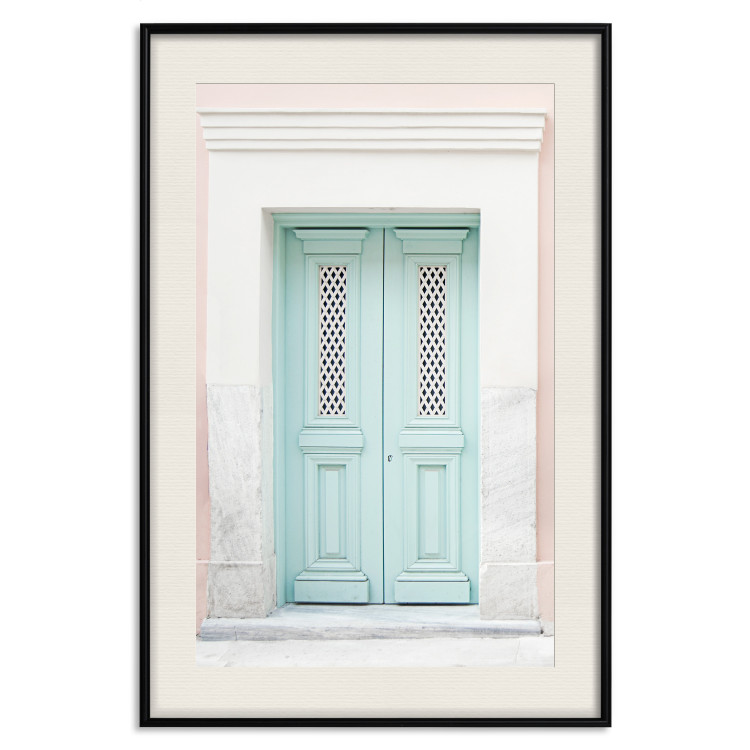 Poster Minty Invitation - turquoise door against pastel architecture background 129480 additionalImage 19