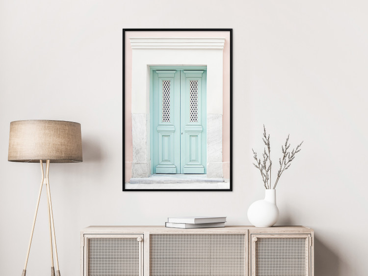 Poster Minty Invitation - turquoise door against pastel architecture background 129480 additionalImage 6