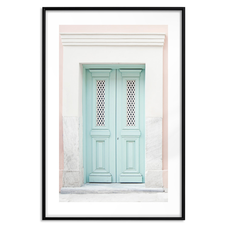 Poster Minty Invitation - turquoise door against pastel architecture background 129480 additionalImage 15