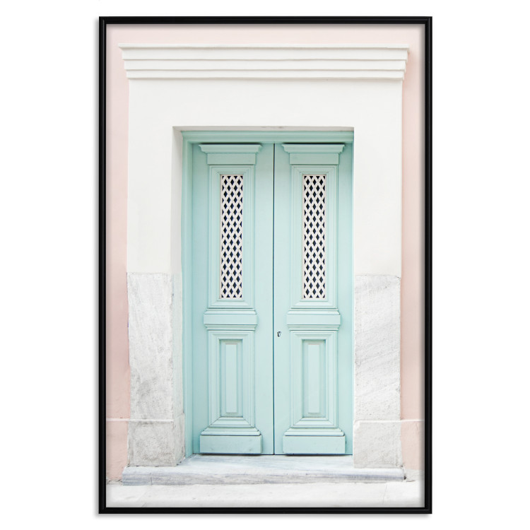 Poster Minty Invitation - turquoise door against pastel architecture background 129480 additionalImage 18