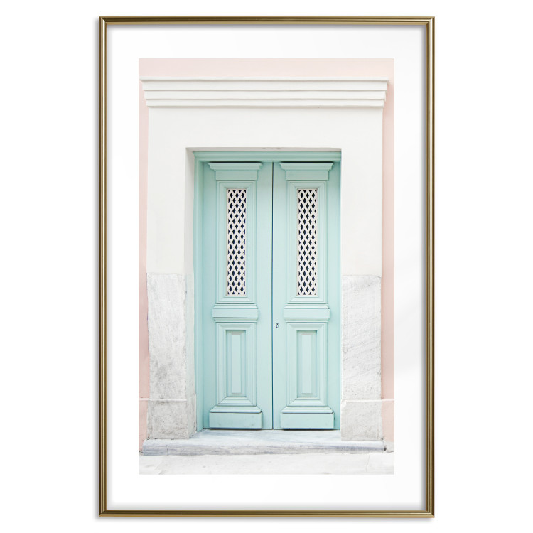 Poster Minty Invitation - turquoise door against pastel architecture background 129480 additionalImage 16