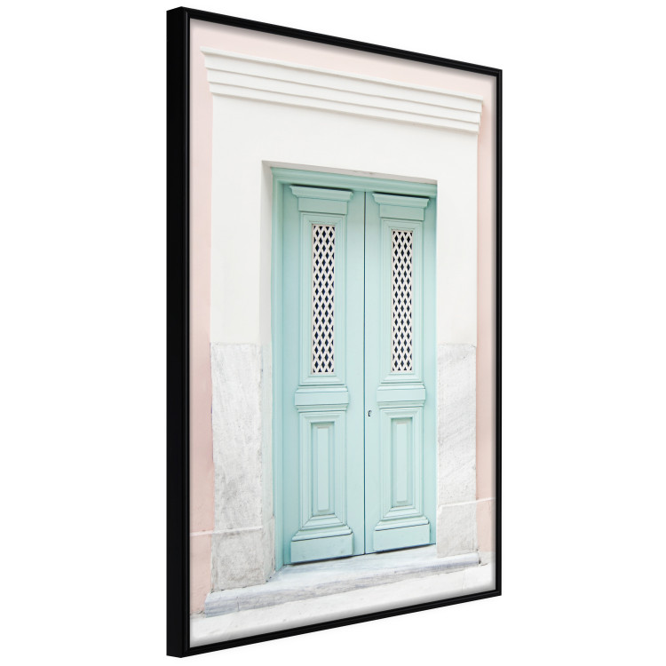 Poster Minty Invitation - turquoise door against pastel architecture background 129480 additionalImage 11