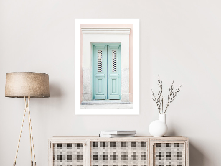 Poster Minty Invitation - turquoise door against pastel architecture background 129480 additionalImage 3