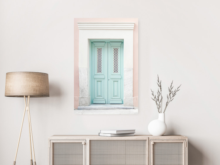 Poster Minty Invitation - turquoise door against pastel architecture background 129480 additionalImage 4