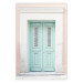 Poster Minty Invitation - turquoise door against pastel architecture background 129480