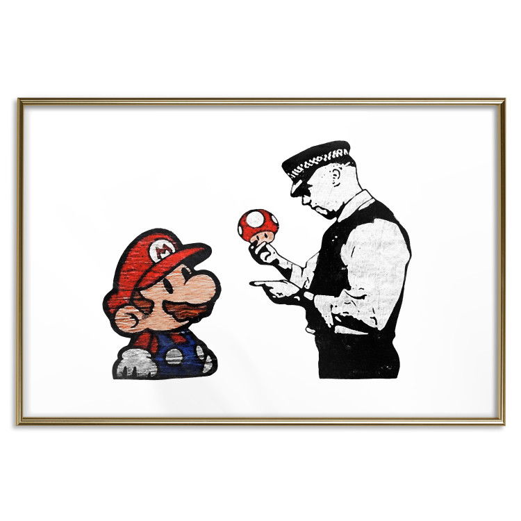 Wall Poster Banksy: Mushroom Picker - colorful character and black policeman on a white background 132480 additionalImage 14