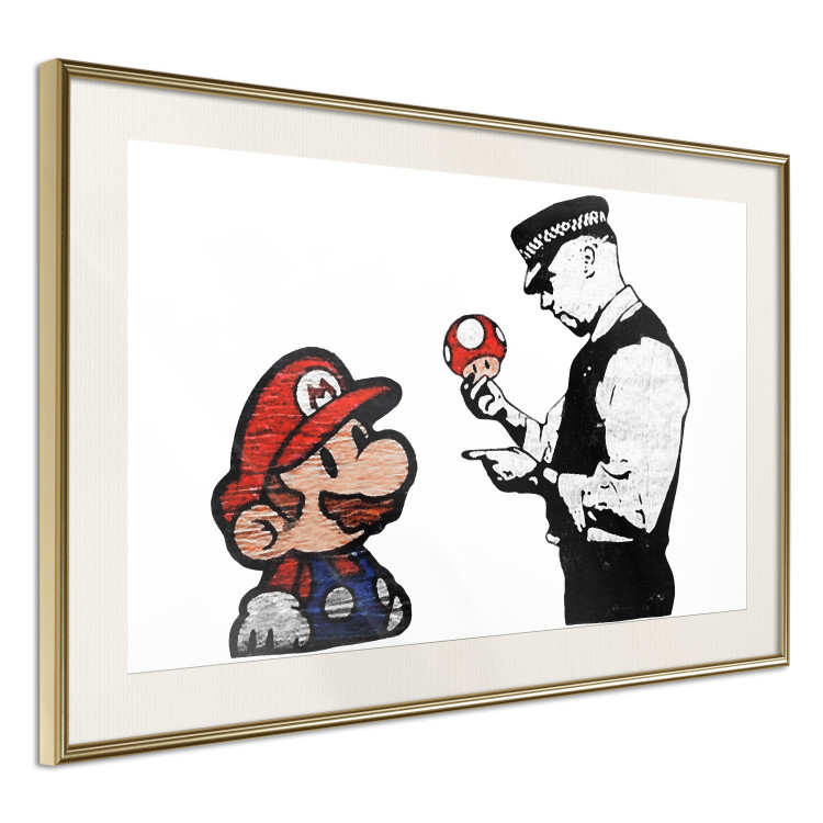 Wall Poster Banksy: Mushroom Picker - colorful character and black policeman on a white background 132480 additionalImage 2