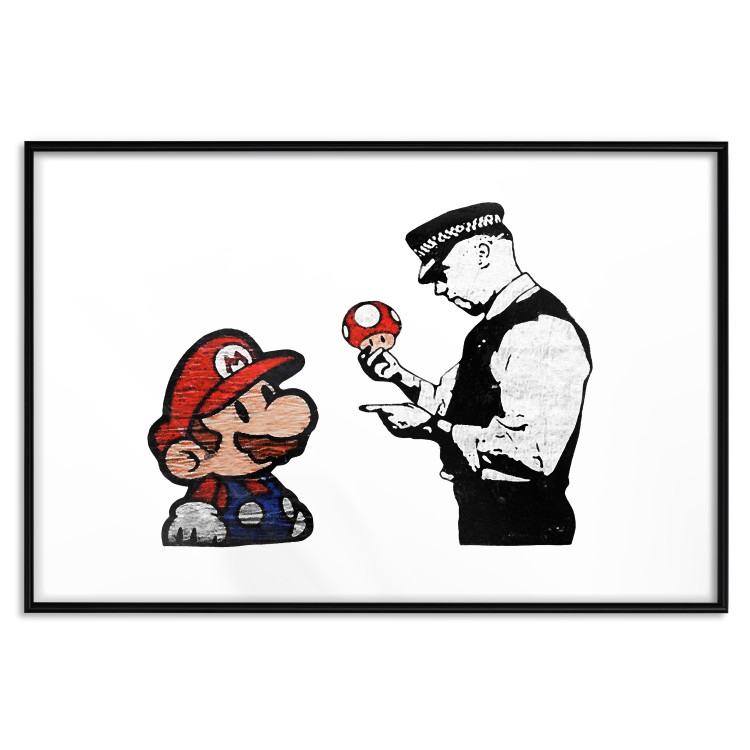 Wall Poster Banksy: Mushroom Picker - colorful character and black policeman on a white background 132480 additionalImage 17