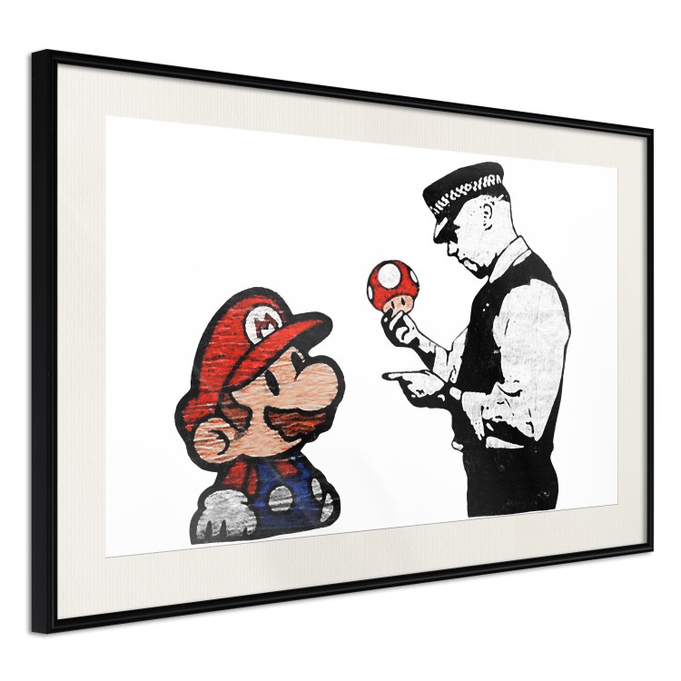 Wall Poster Banksy: Mushroom Picker - colorful character and black policeman on a white background 132480 additionalImage 3