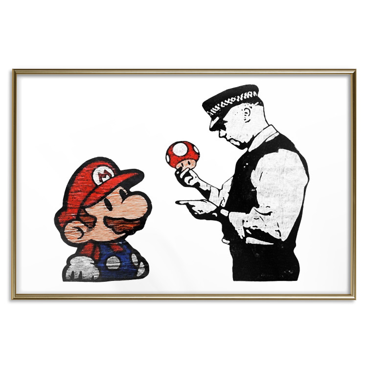 Wall Poster Banksy: Mushroom Picker - colorful character and black policeman on a white background 132480 additionalImage 20