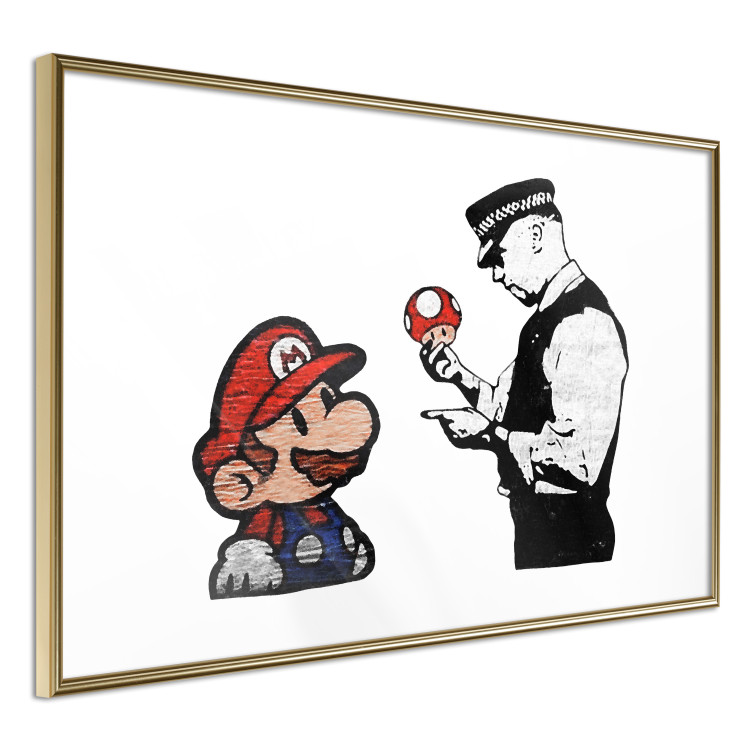 Wall Poster Banksy: Mushroom Picker - colorful character and black policeman on a white background 132480 additionalImage 8