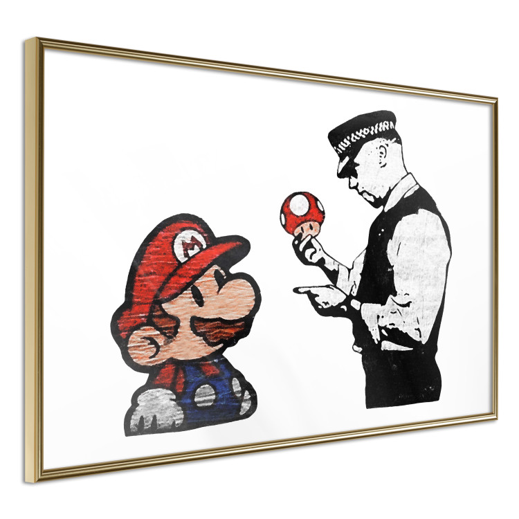 Wall Poster Banksy: Mushroom Picker - colorful character and black policeman on a white background 132480 additionalImage 14