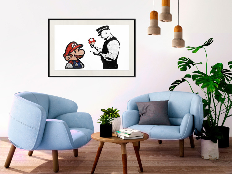 Wall Poster Banksy: Mushroom Picker - colorful character and black policeman on a white background 132480 additionalImage 22