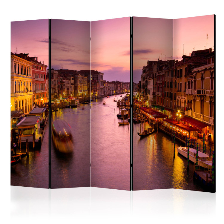 Room Divider Screen City of Lovers - Venice at Night II (5-piece) - urban landscape 132680