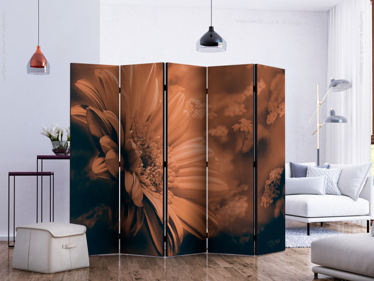 Room Divider Gerbera in Sepia II (5-piece) - sepia composition with flowers 132780 additionalImage 2