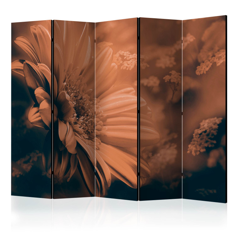 Room Divider Gerbera in Sepia II (5-piece) - sepia composition with flowers 132780