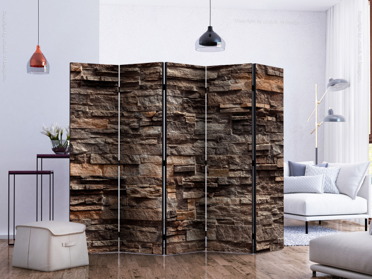 Room Separator Stylish Brown II (5-piece) - composition in stone texture wall 132880 additionalImage 2
