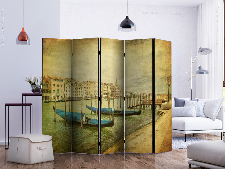Room Divider Screen Grand Canal (Vintage) II (5-piece) - Venice architecture and boats 133080 additionalImage 2