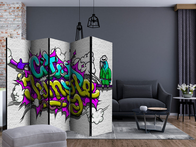 Folding Screen Urban Jungle - Graffiti II (5-piece) - colorful graffiti on brick 133280 additionalImage 4