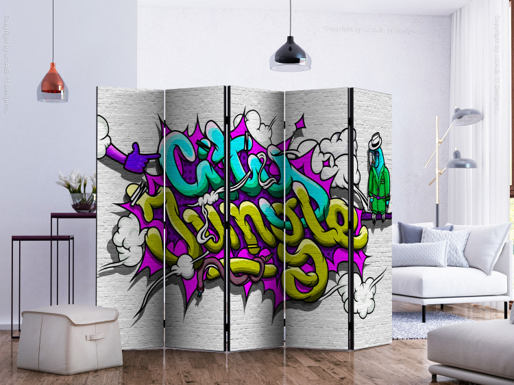 Folding Screen Urban Jungle - Graffiti II (5-piece) - colorful graffiti on brick 133280 additionalImage 2