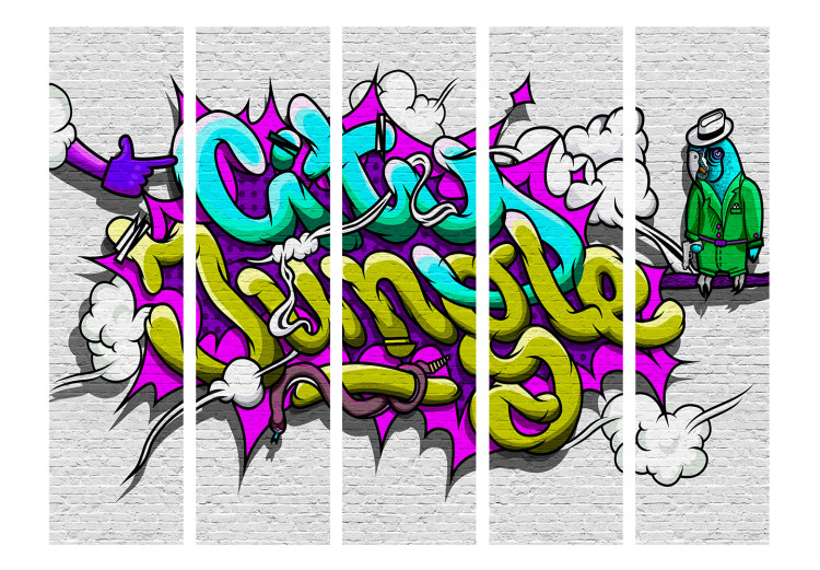Folding Screen Urban Jungle - Graffiti II (5-piece) - colorful graffiti on brick 133280 additionalImage 3