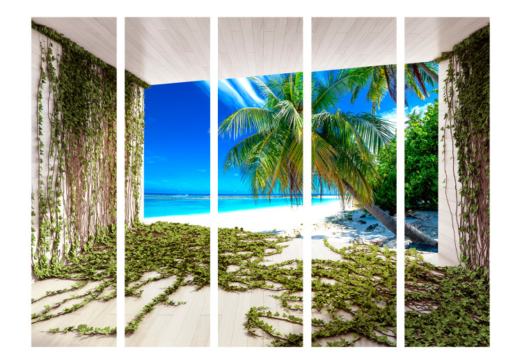 Room Divider Screen Beach and Ivy II (5-piece) - view of palm trees and ocean 133480 additionalImage 3