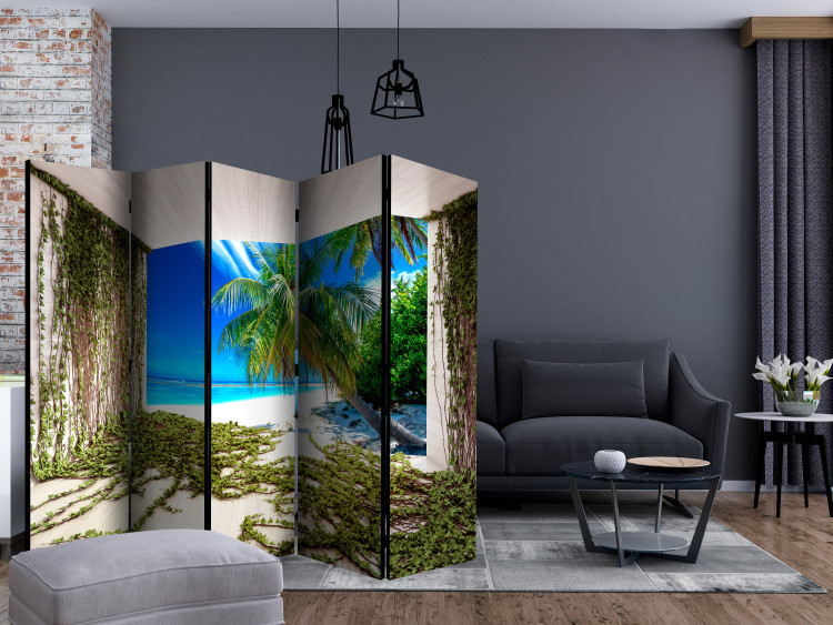 Room Divider Screen Beach and Ivy II (5-piece) - view of palm trees and ocean 133480 additionalImage 4