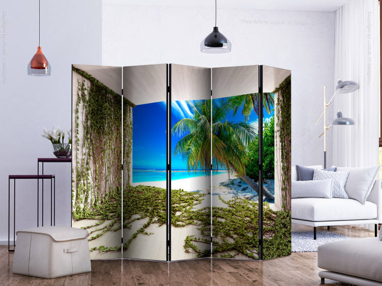 Room Divider Screen Beach and Ivy II (5-piece) - view of palm trees and ocean 133480 additionalImage 2