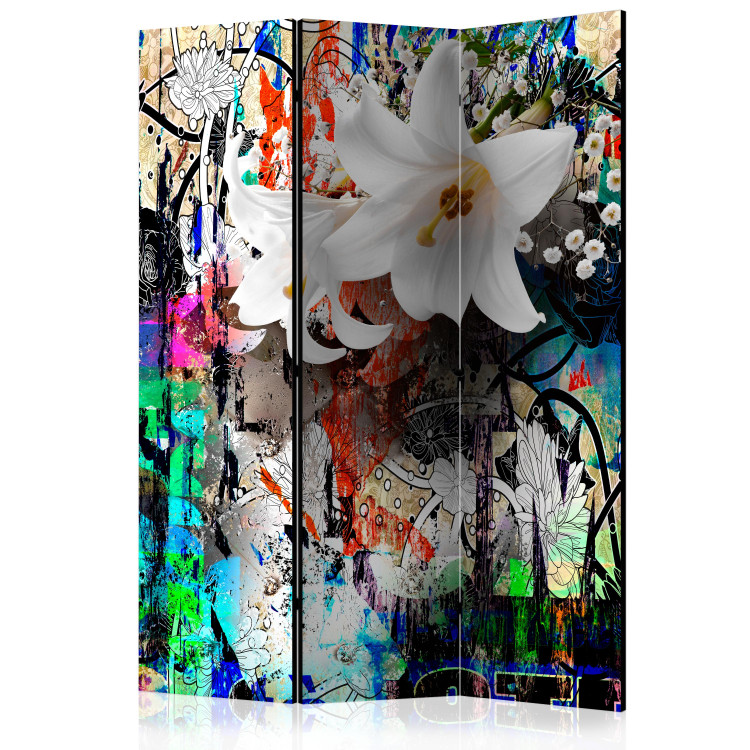 Room Separator Urban Lily - lily flower on background with abstract motifs 133580