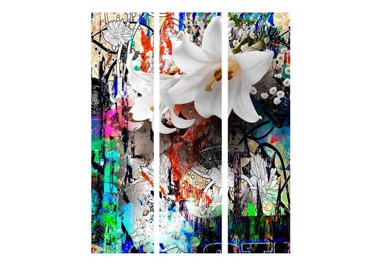 Room Separator Urban Lily - lily flower on background with abstract motifs 133580 additionalImage 3